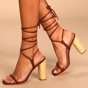 Lulus Cordell Espresso Suede Espadrille High Heeled Sandals, Size 6